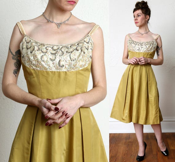 Vintage Beaded Taffeta Dress