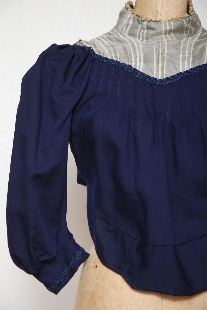 SALE 1800s Navy Blue Top . Antique Blouse image 6