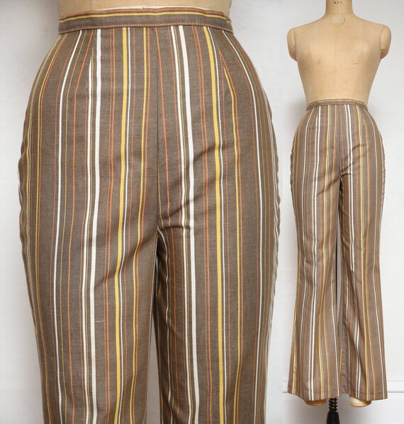 Striped Bell Bottom Pants . 1970s Slacks