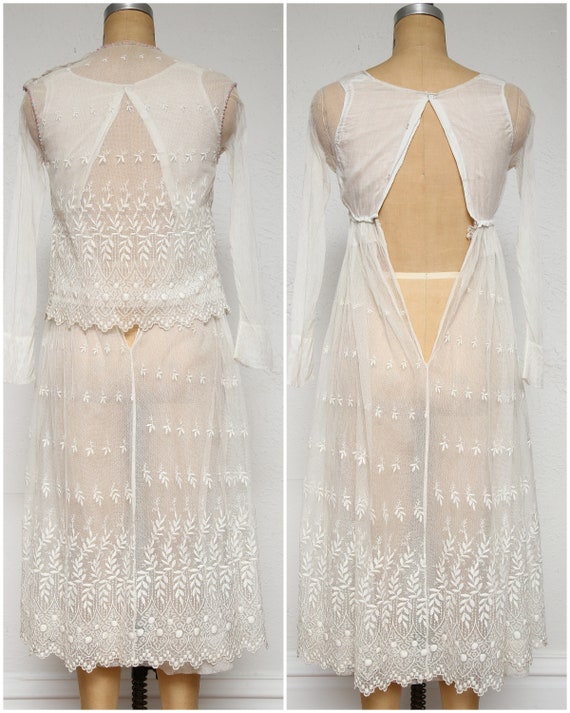 1910s 2pc Gown and Top . Beads Embroidery Tulle - image 9