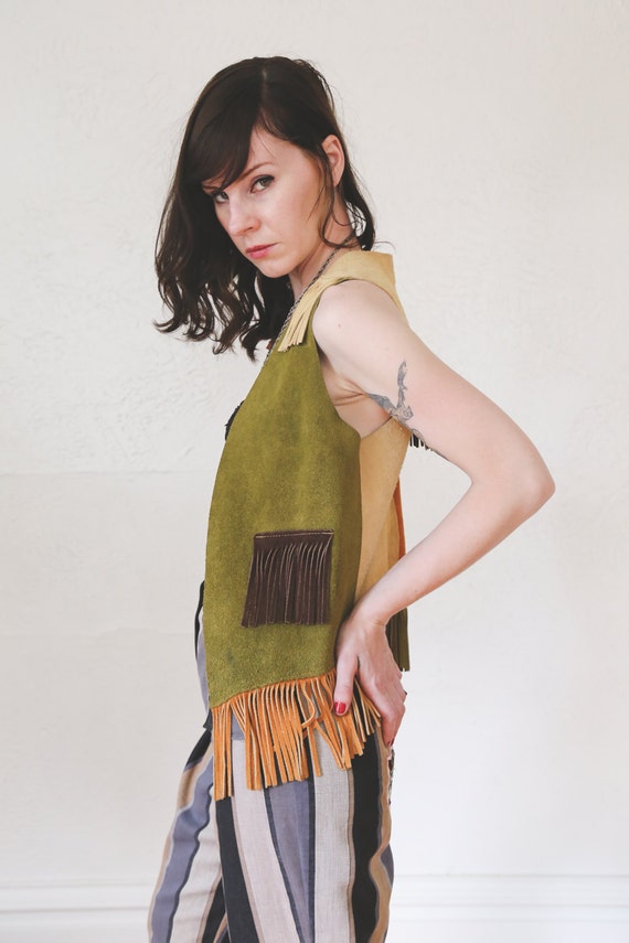 Suede Color Block Vest . 70s