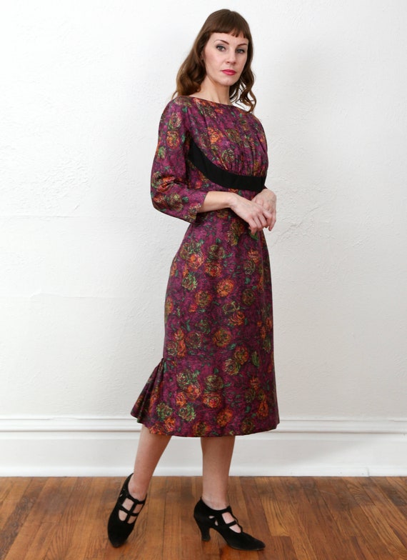 Floral Purple 1960s Dress