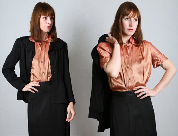 1940s Suit 3 Piece Set . Blazer Skirt & Blouse