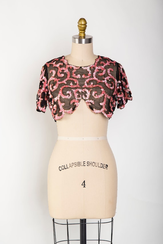 Antique Pink Sequin Crop Top - image 1