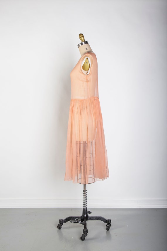 1920s Pink Slip Dress Sheer Beaded Sleeveless Gown - image 7