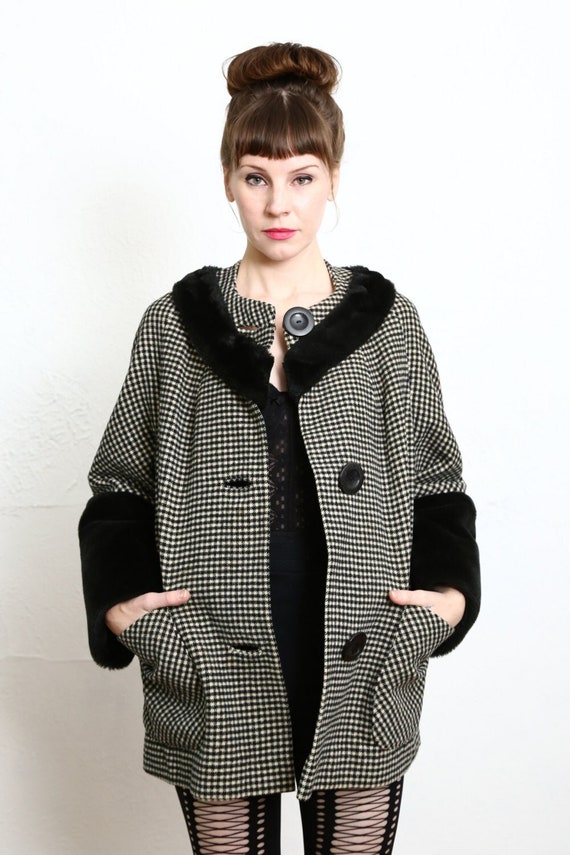 SALE 1960s Faux Fur Wool Coat