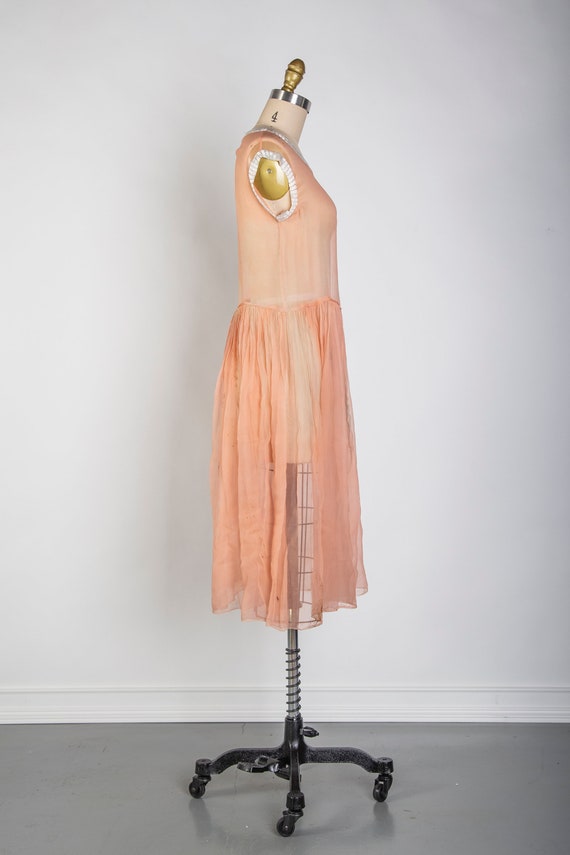 1920s Pink Slip Dress Sheer Beaded Sleeveless Gown - image 5