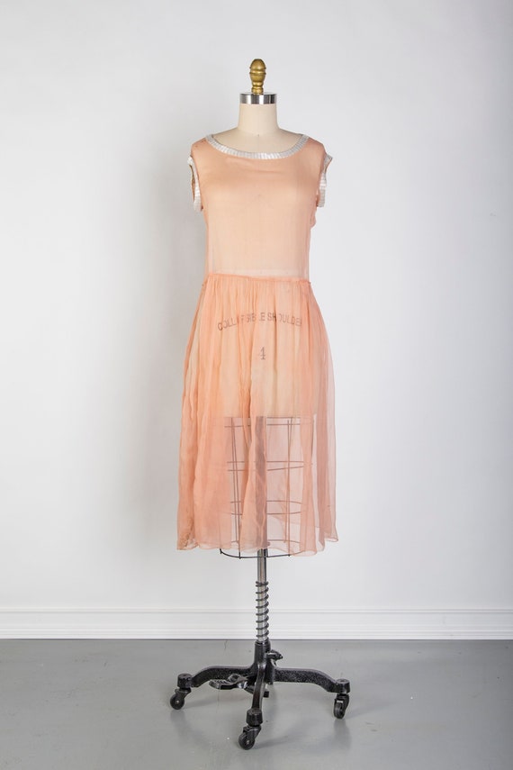 1920s Pink Slip Dress Sheer Beaded Sleeveless Gown - image 2