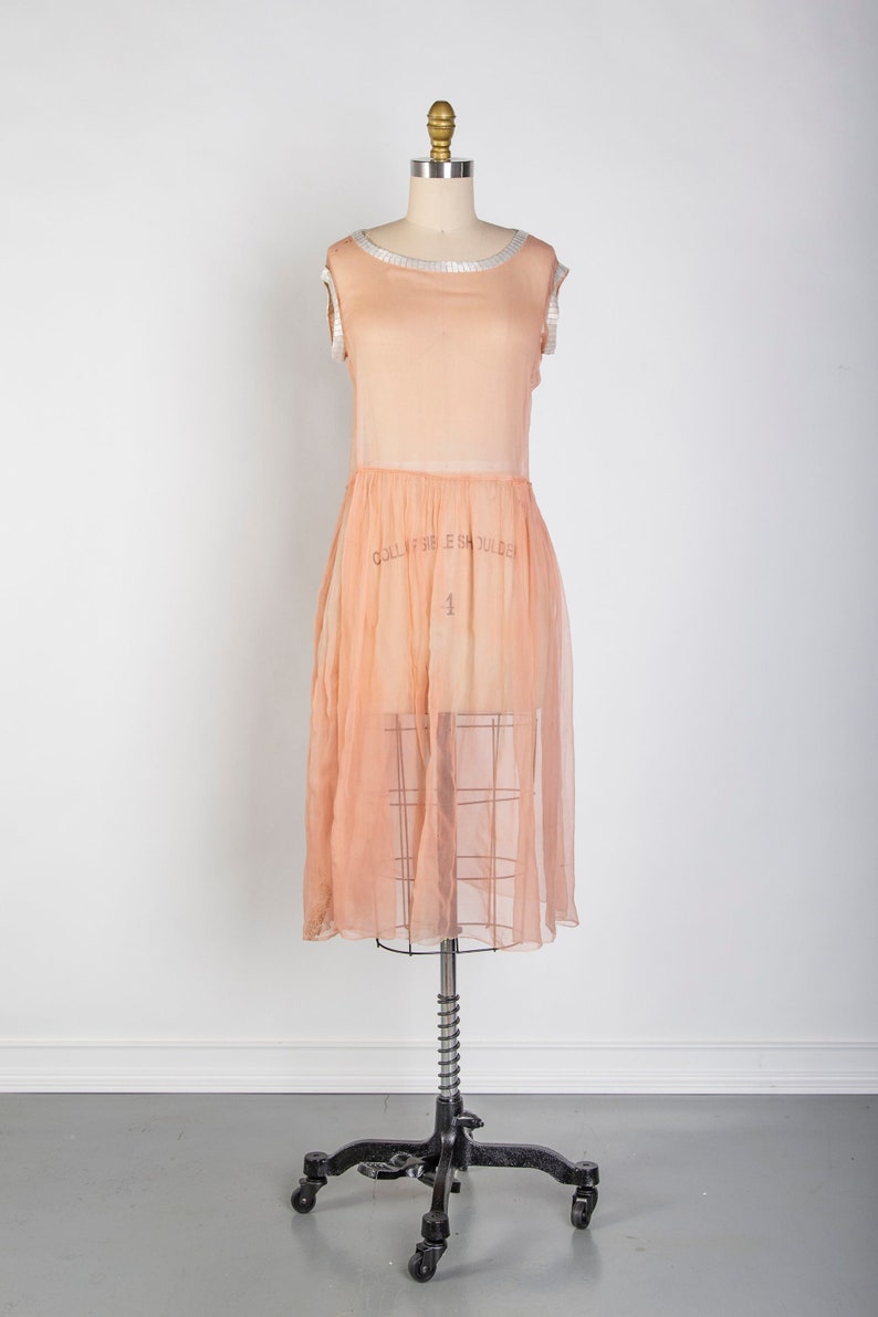 1920s Pink Slip Dress Sheer Beaded Sleeveless Gown image 2