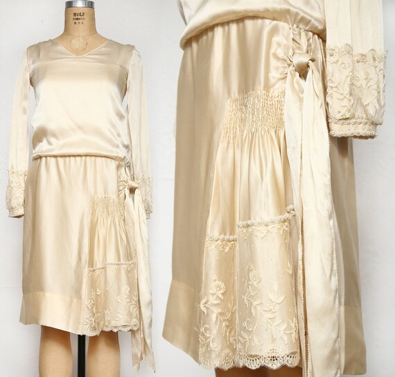 Antique Satin Dress . Deco Wedding Dress - image 1