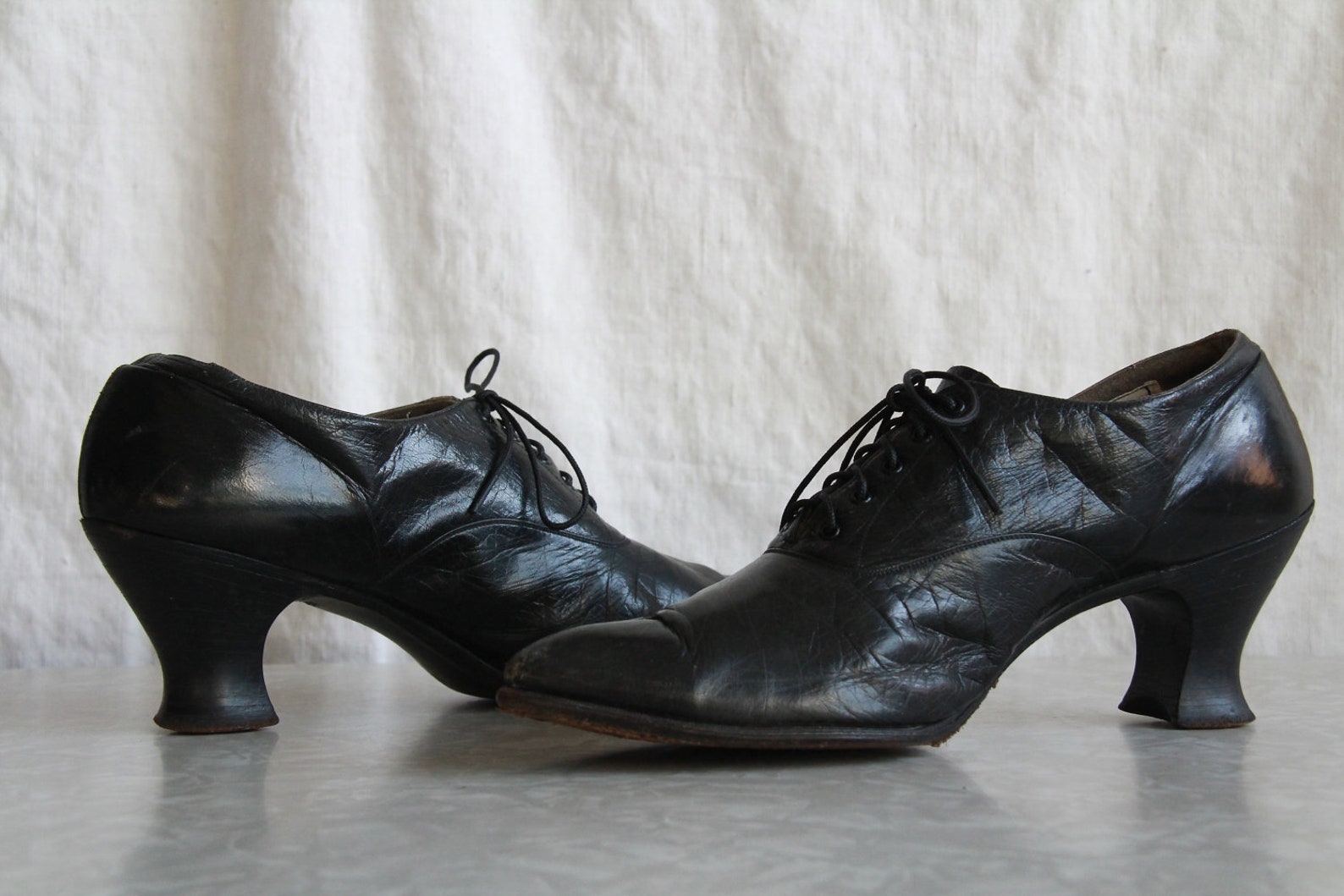 Antique 1910s Shoes . Edwardian Black Leather . WITCH SHOE . Etsy
