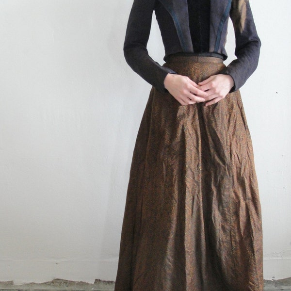 reserved ......... Antique 1900s Edwardian Sharkskin Cotton Prairie Pioneer Skirt