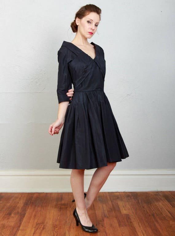 1950s Navy Taffeta Dress