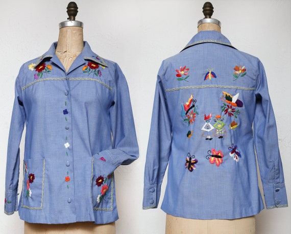Blue Embroidered Button Down Shirt