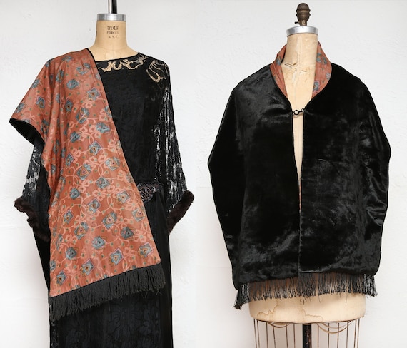 Antique Shawl . Velvet & Fringe - image 1