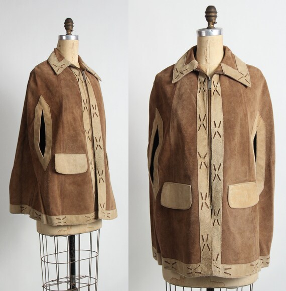 Suede Cape . 1960s Vintage Poncho