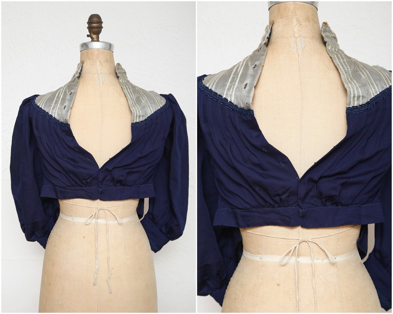 SALE 1800s Navy Blue Top . Antique Blouse image 8