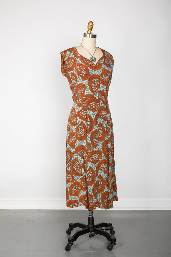 SALE 1940s Brown and Teal Dress