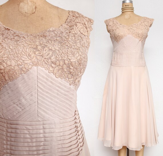 Beige Chiffon Pleated Dress