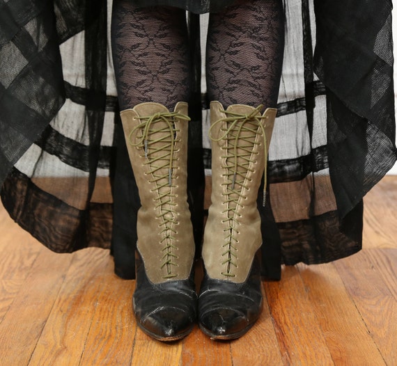 SALE 1800s Victorian Suede Boots Calf Length - image 4