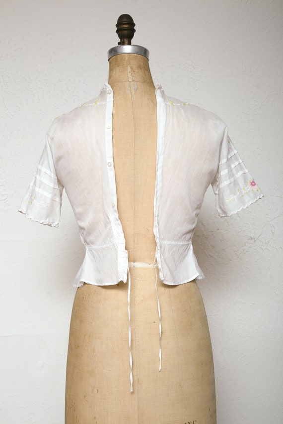 Embroidered Antique Top 1910s Cotton Blouse - image 6