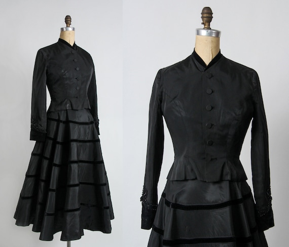1940s Two Piece Set in Black Taffeta