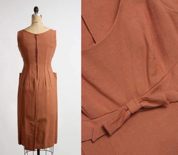 1960s Linen Dress Pockets & Bow - image 3