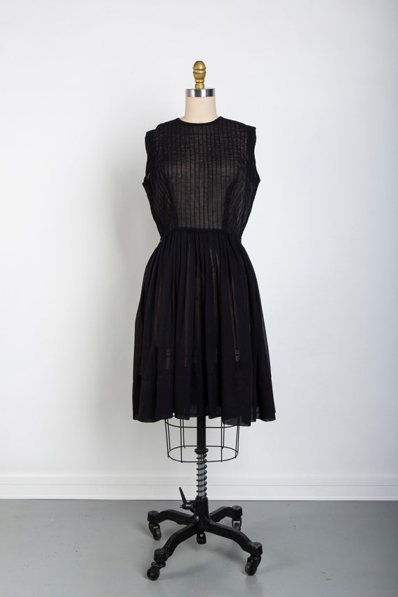 Black Pin Tuck Mid Century LBD Dress - image 8