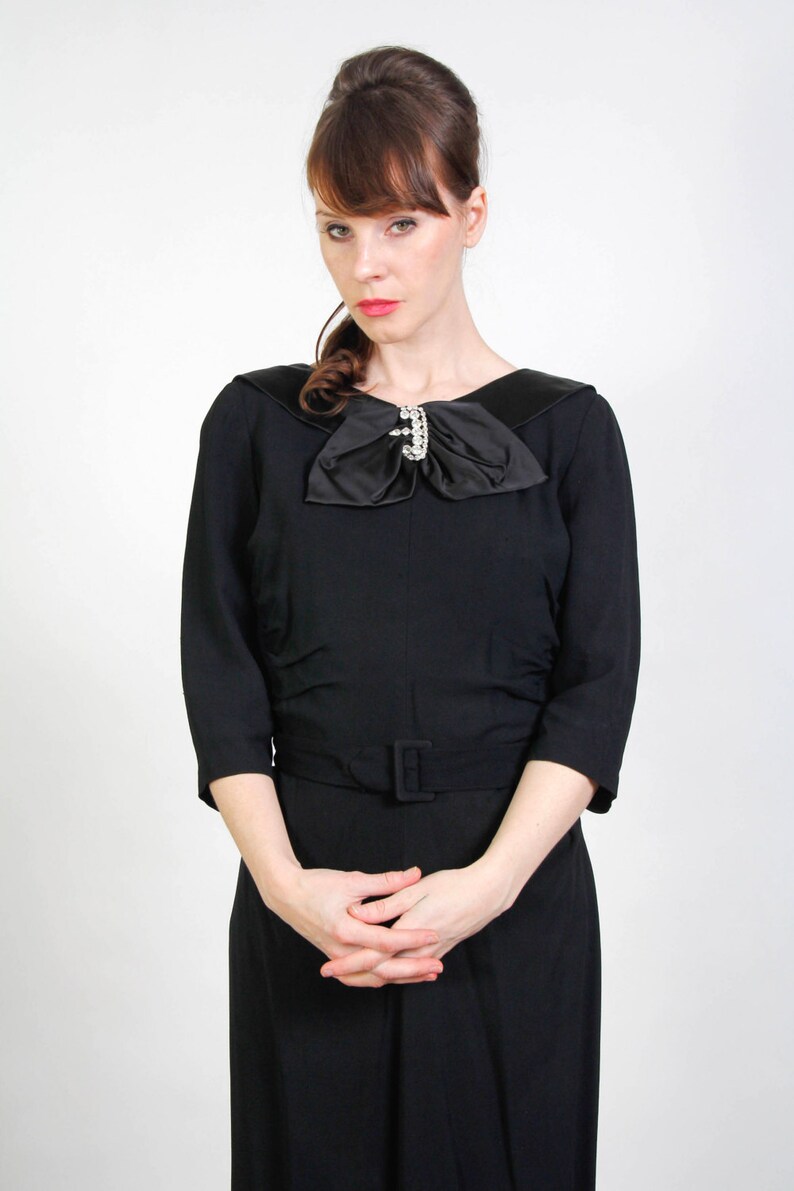 1950s Black Dress Faux Diamond /& Satin Panel