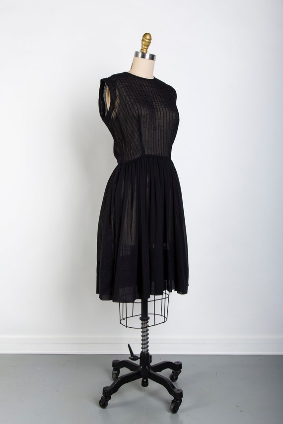 Black Pin Tuck Mid Century LBD Dress - image 2
