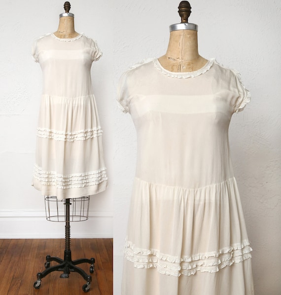 SALE Antique White Ruffle Dress - image 1