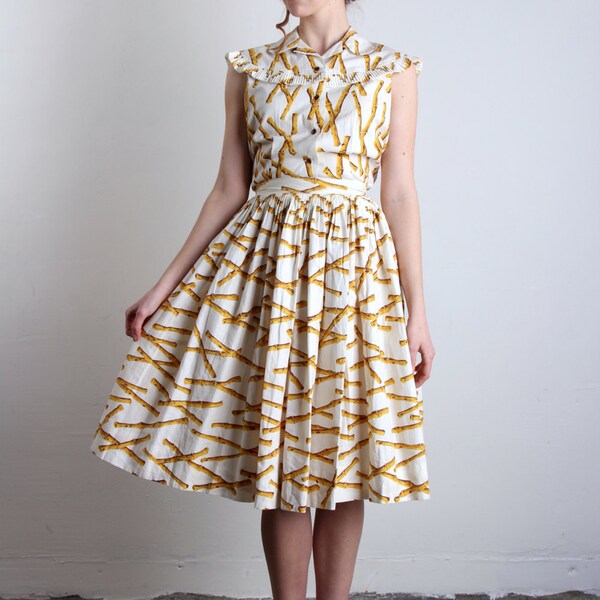 RESERVED ..... BAMBOO Print 2 Pc . Tiki Top & Skirt . 1950s Mid Century Vintage Kitsch