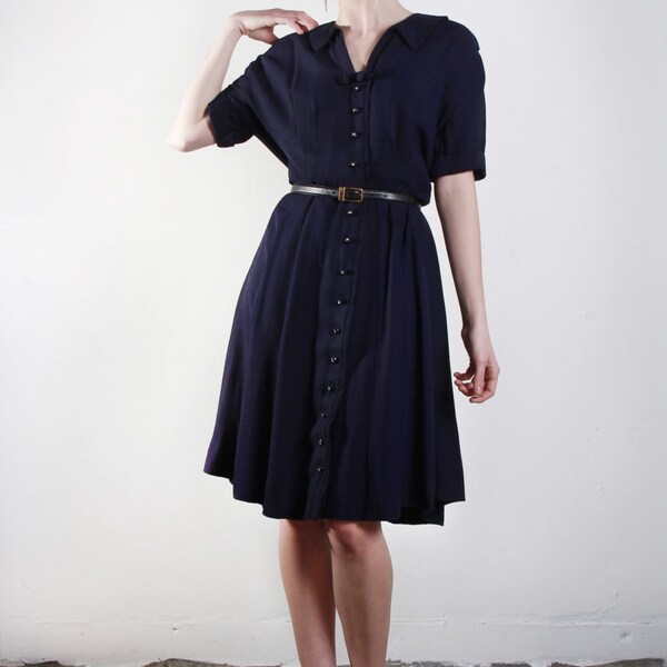 ON HOLD Vintage 40s Dress . Navy Blue Gown .  Fancy Buttons . 1940s