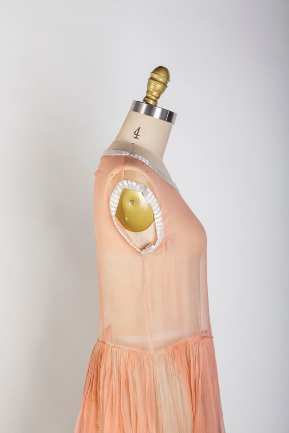 1920s Pink Slip Dress Sheer Beaded Sleeveless Gown - image 6