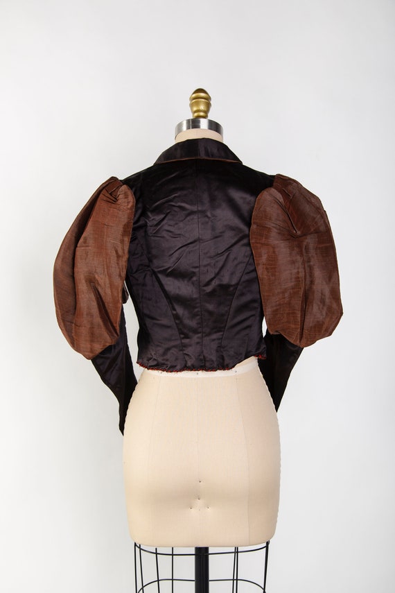 1890s Victorian Silk Top Black and Brown XS - image 4