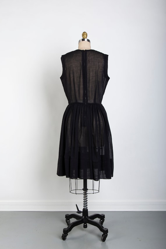 Black Pin Tuck Mid Century LBD Dress - image 6
