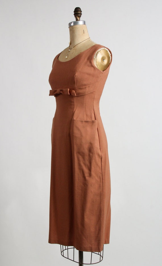 1960s Linen Dress Pockets & Bow - image 4