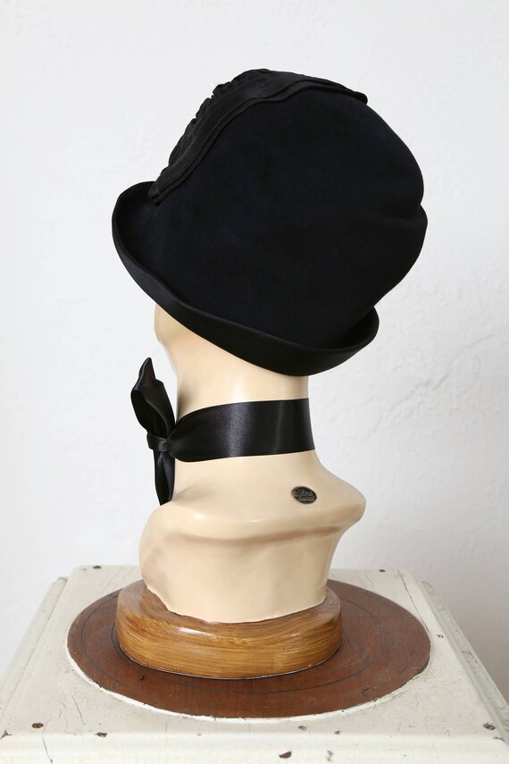 1920s Cloche Hat . Black Velveteen - image 6