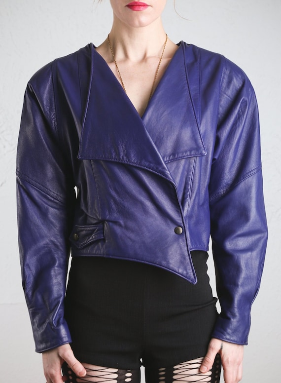 SALE 1980s ITALIAN Leather Coat Purple Jacket - image 1