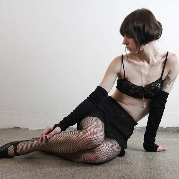 1920s Lingerie Set . Silk and Lace . Black Boudoir Attire . Flapper Underwear