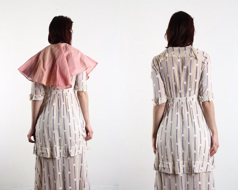 SALE Edwardian Gown & Cape . Antique Polka Dot 1910s Dress in Cotton . Titanic. image 5