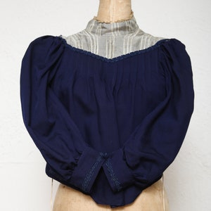 SALE 1800s Navy Blue Top . Antique Blouse image 3