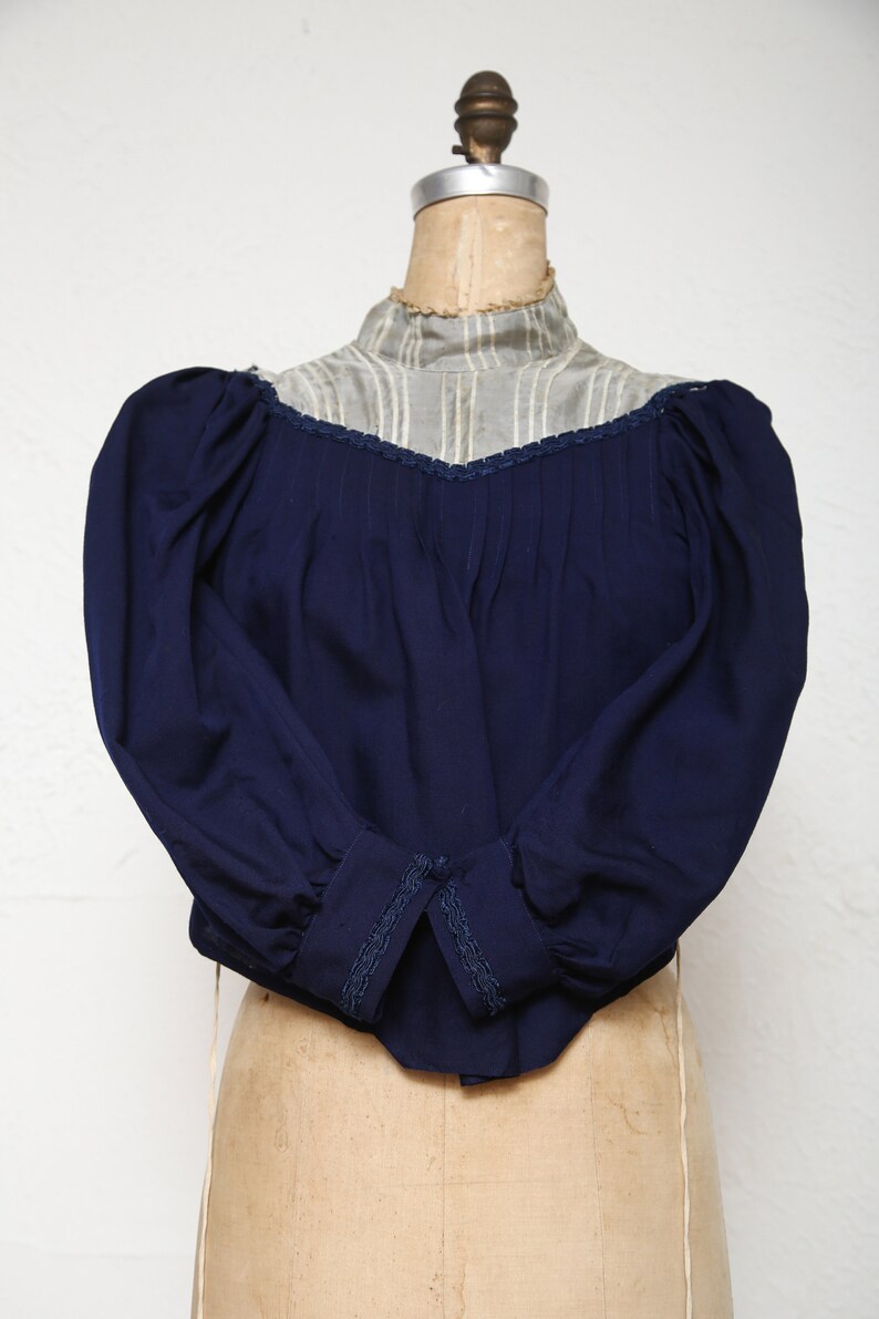 SALE 1800s Navy Blue Top . Antique Blouse image 3