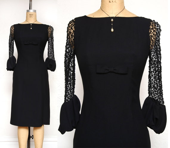 SALE 1960s Bell Cuff LBD Black Cocktail Dress - image 1