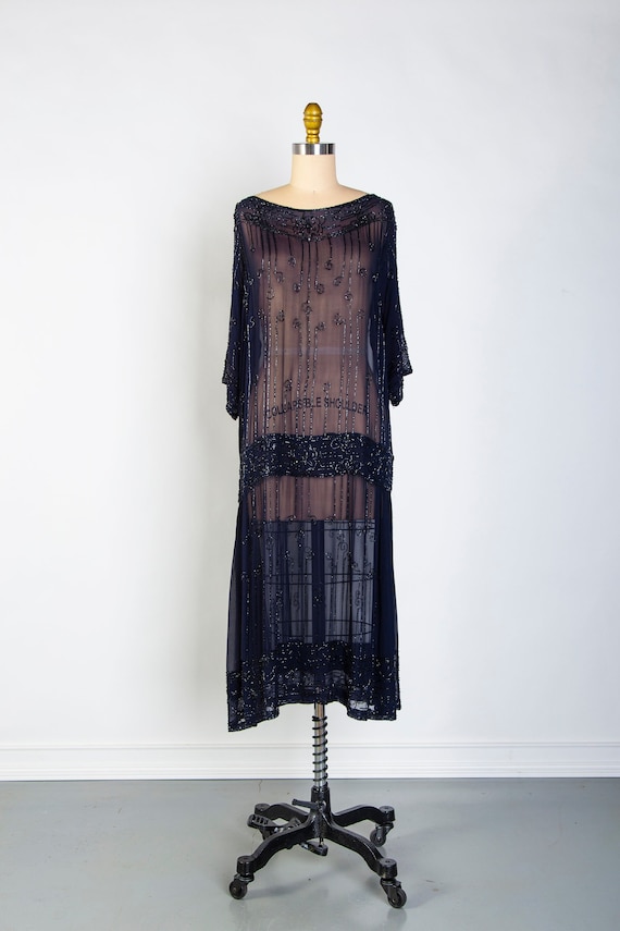 1920s Silk Beaded Gown Dress Gem
