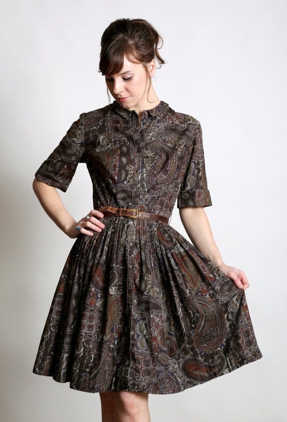 Brown Paisley Shirtwaist Dress