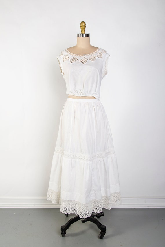 Edwardian Two Piece White Cotton Skirt and Top