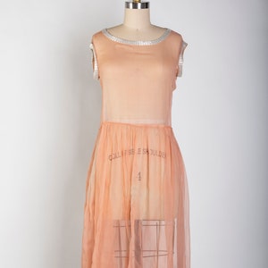 1920s Pink Slip Dress Sheer Beaded Sleeveless Gown image 1