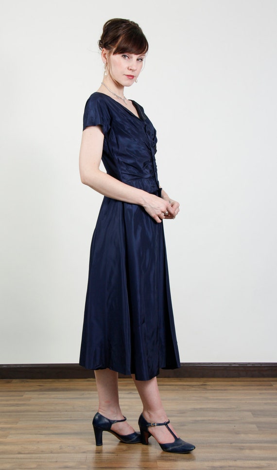 Navy Taffeta Gown . Mid Century Cocktail Dress - image 2