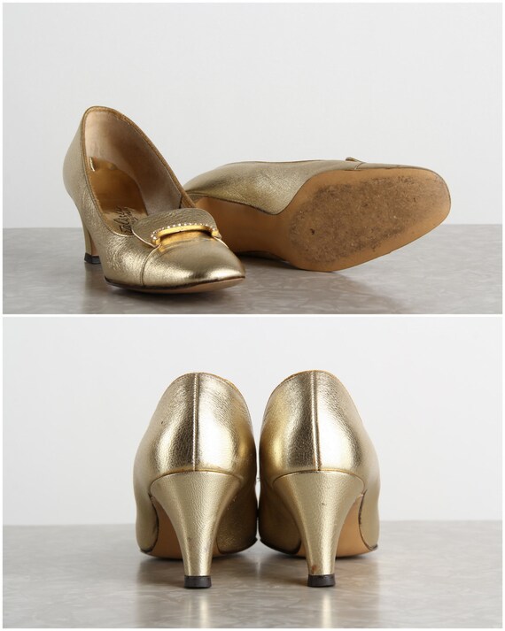 SUPER SALE 1960s Gold Shoes . High Heel Footwear - image 5